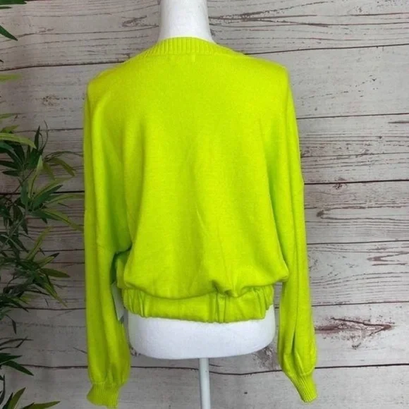 Abound V-Neck Knit Drop Shoulder Neon Elastic Waistband Hem Sweater NWT - Picture 4 of 7